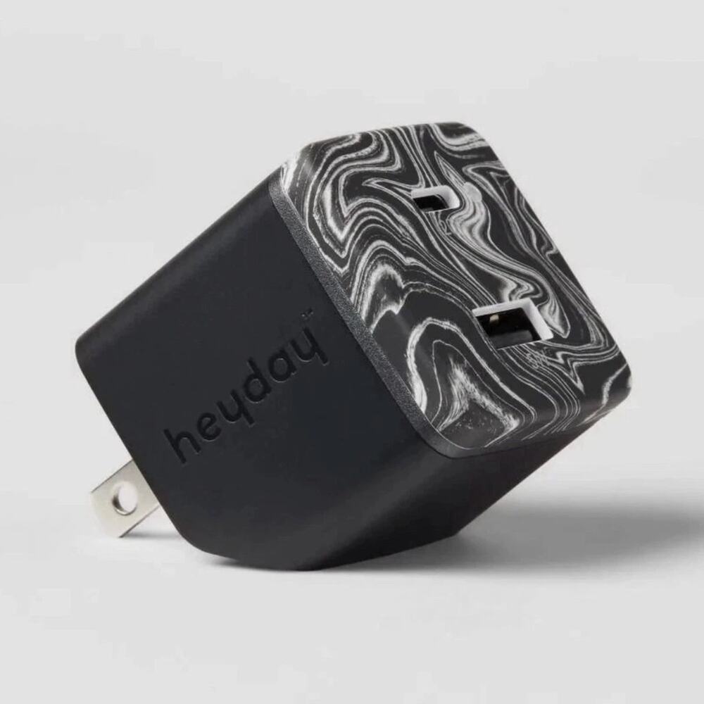 Heyday Dual Port USB-C and USB-A 25W Wall Charger Black Agate NEW